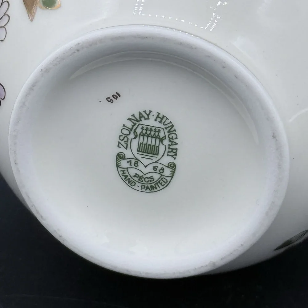 Vintage Zsolnay Hungary Porcelain Vase Hand Painted Floral Gold‎ Trim 5